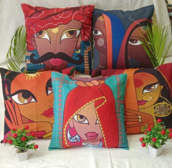 Rajasthani Culture with Faces Cushion Cover Set
