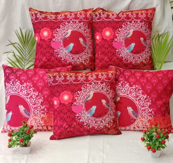 Vibrant Pink Bird Print Cushion Cover Set