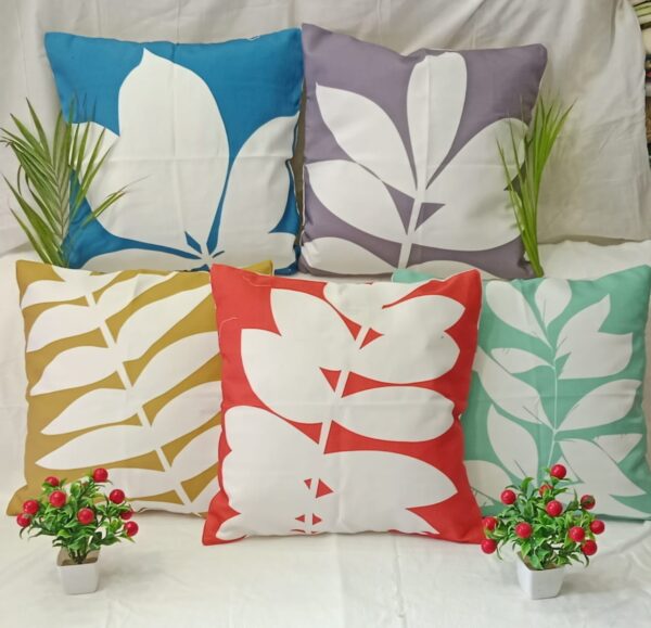 White Canvas Cotton Vibrant Leafy Printed Cushion Cover