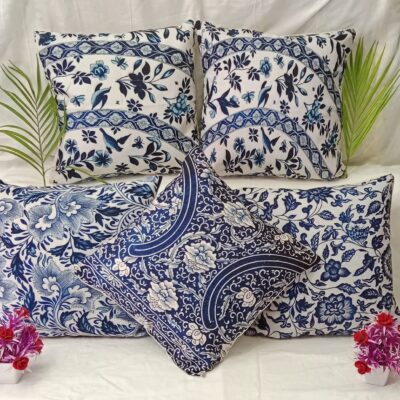Blue Floral Crafted Cushion Covers