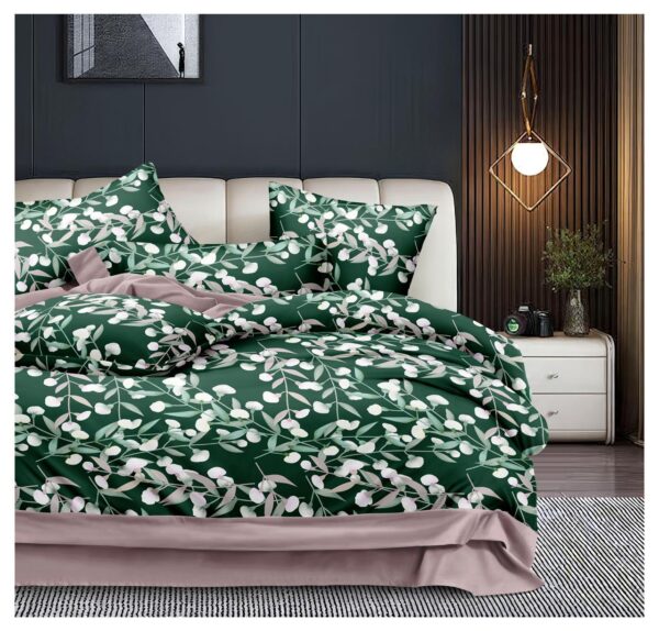Glaze Bedsheet with white Leaf Patterns
