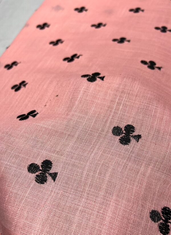 Linen Fabric with Black Floral Embroidery - Image 2