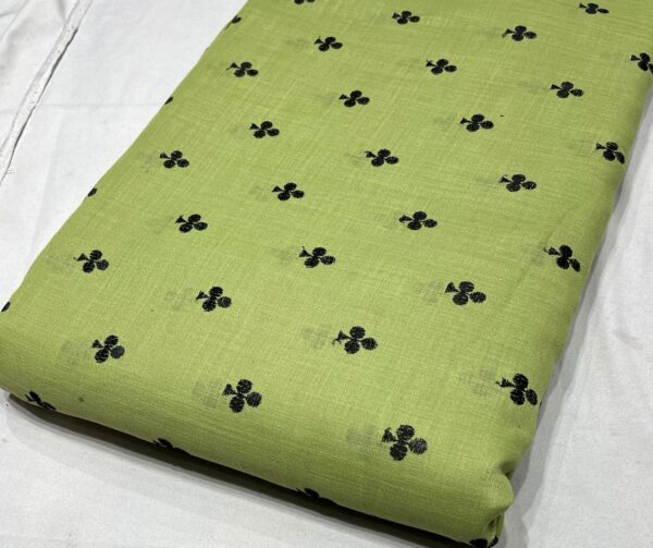 Linen Fabric with Black Floral Embroidery
