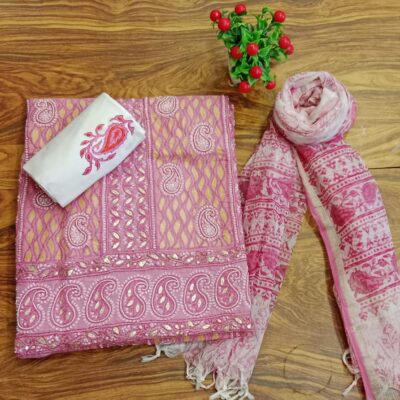 Ada-e-Noor Handmade Chikankari Suit Set with Gotta and Applique Detailing