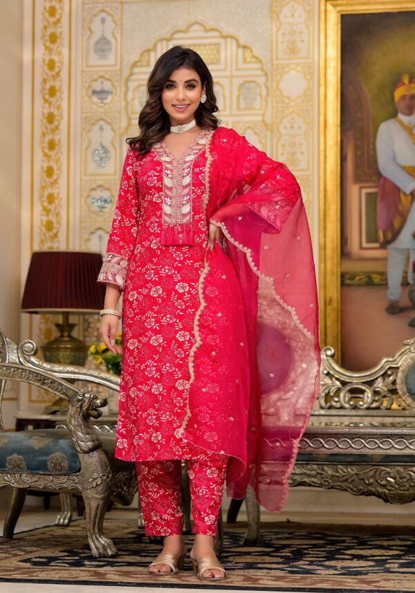 Rayon Printed with Embroidered Suit Set