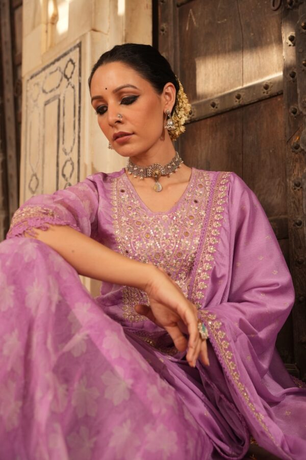 Printed Georgette Anarkali with Thread Zari and Sequence Embroidery - Image 3