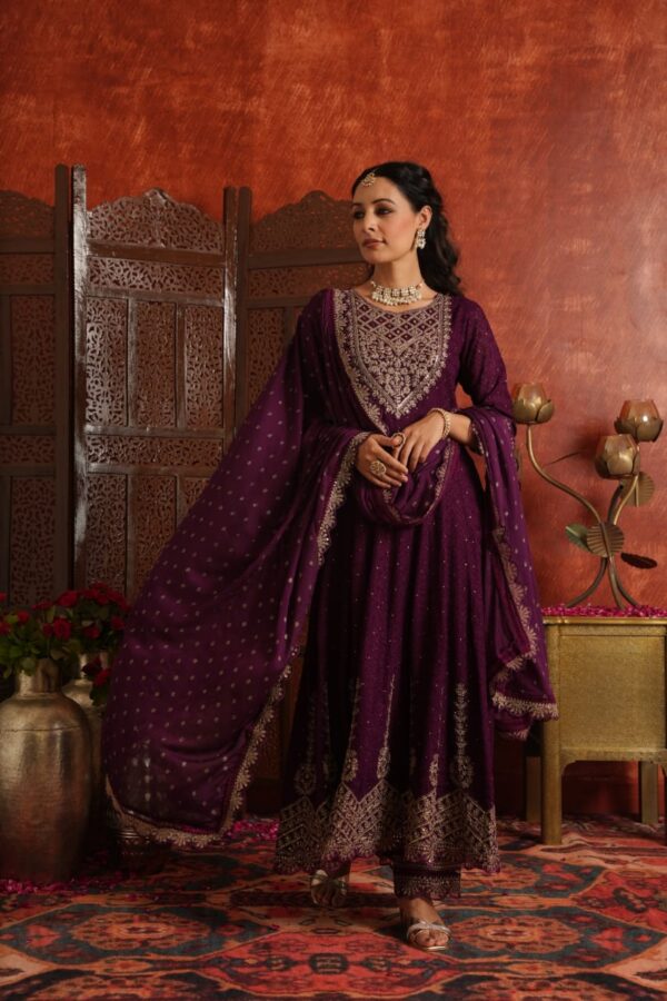 Schiffly Georgette Anarkali with Sequence Embroidery - Image 2
