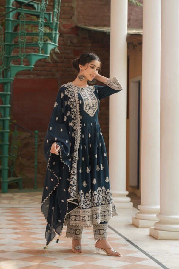 Cotton Dobby Pleated Frock with Embroidery - Image 5