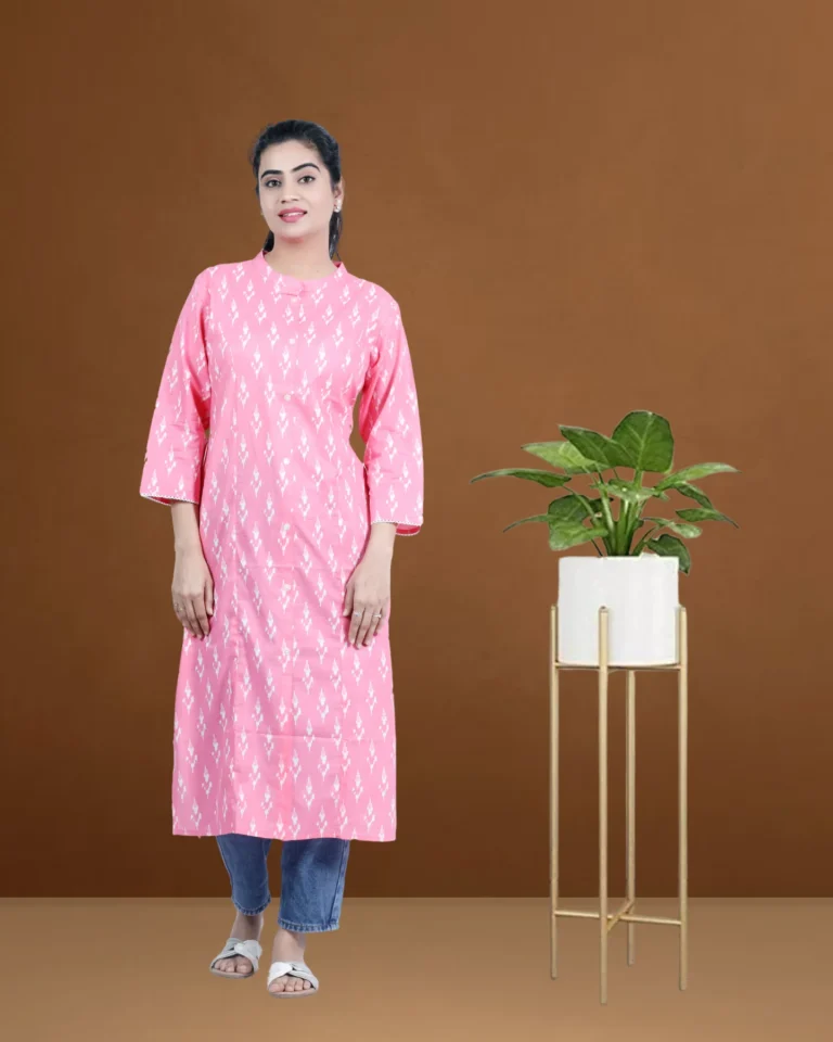 rayon-cotton-peach-color-ikkat-print-kurta
