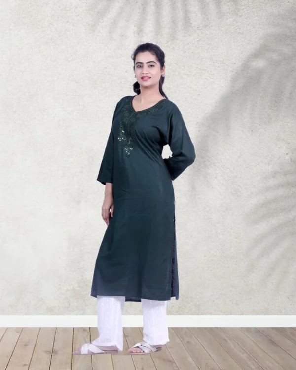 Rayon Fabric Green Color Slim Fit Kurta