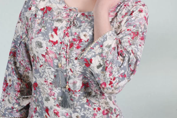 Rayon Fabric Ikkat Printed Grey Color Kurti - Image 3
