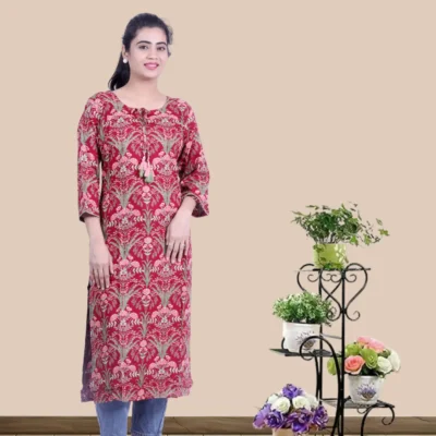 Rayon Fabric Maroon Color Printed Kurta