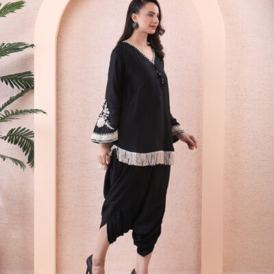 Silk Co-ord Set with Thread, Sequin & Pearl Embroidery