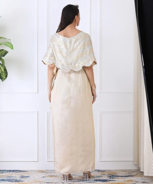 White 3-Piece Cape Set with Two-Tone Silver-Golden Sequin Cape - Image 2