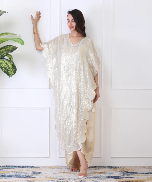 White 3-Piece Cape Set with Two-Tone Silver-Golden Sequin Cape - Image 3