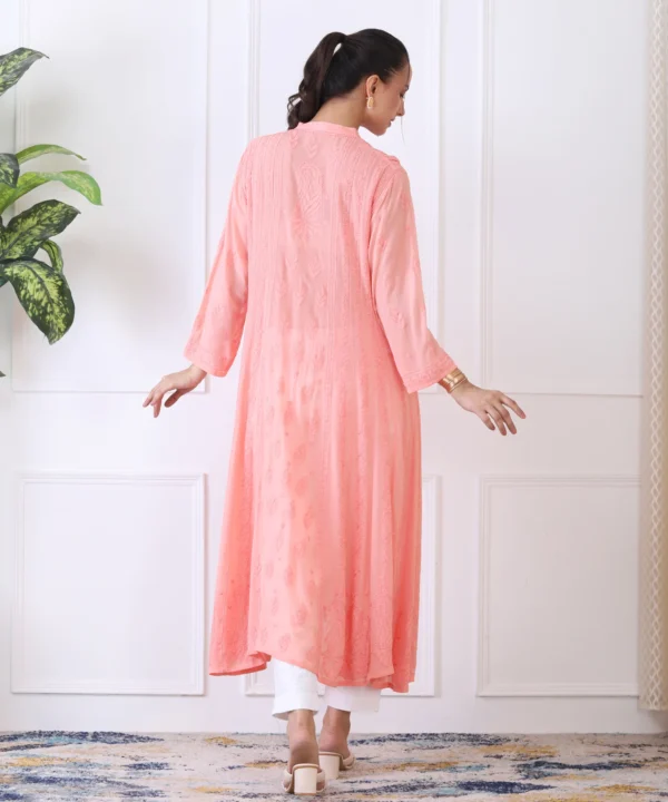Anarkali Suit Set in Peach Color with Chikan Embroidery - Image 5