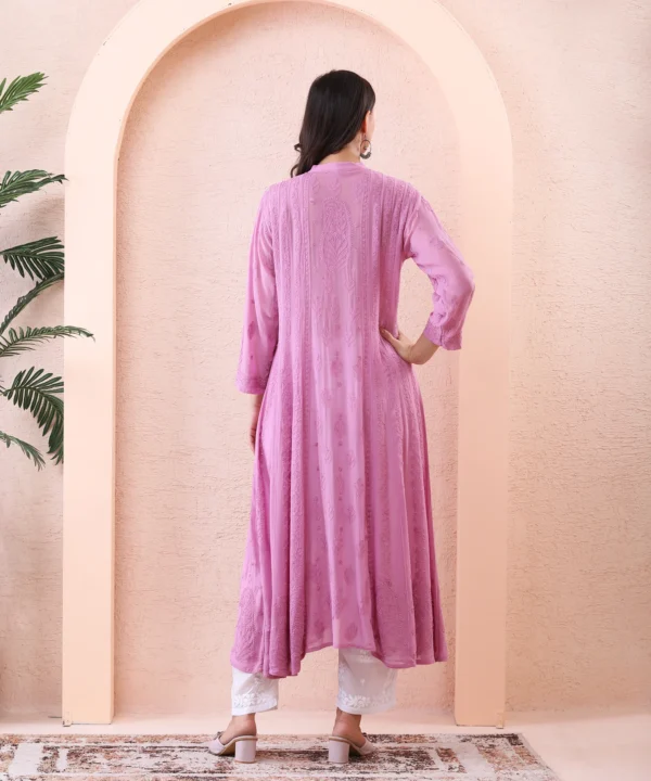 Anarkali Suit Set in Pink Color with Chikan Embroidery - Image 5