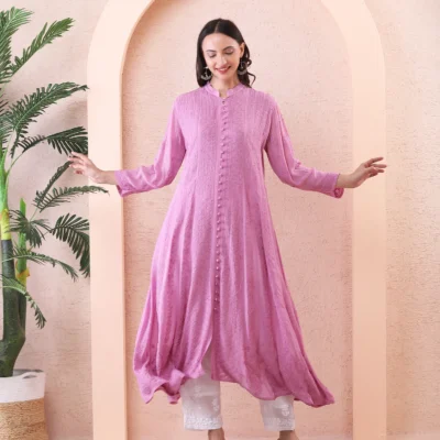 Anarkali Suit Set in Pink Color with Chikan Embroidery