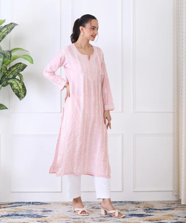 Baby Pink Chanderi Kurti with Chikan Embroidery - Image 4