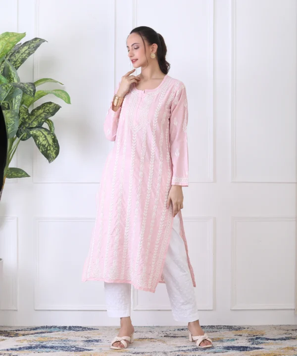 Baby Pink Chanderi Kurti with Chikan Embroidery - Image 5