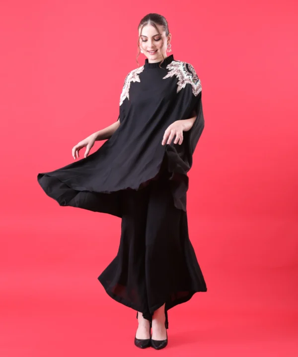 Black Cape Top with Sequins Hand Work - Image 6