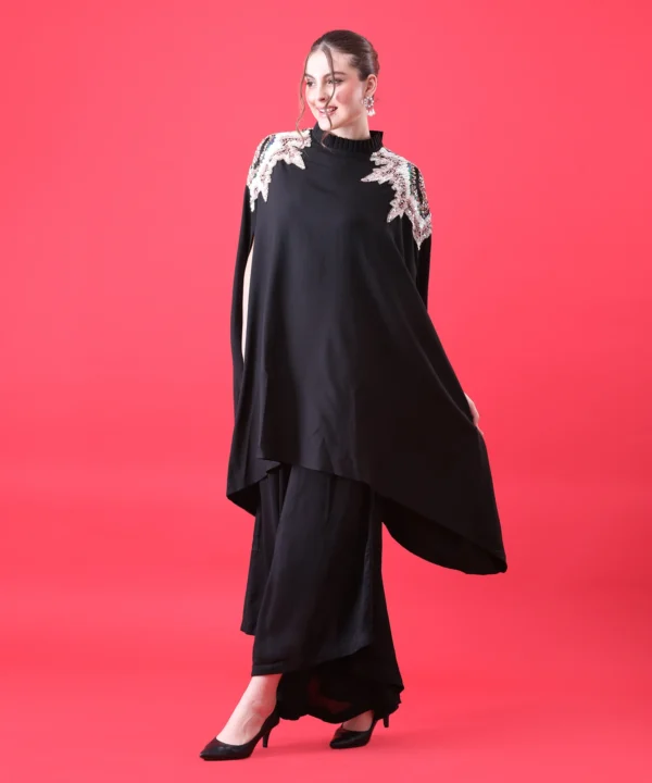Black Cape Top with Sequins Hand Work - Image 5