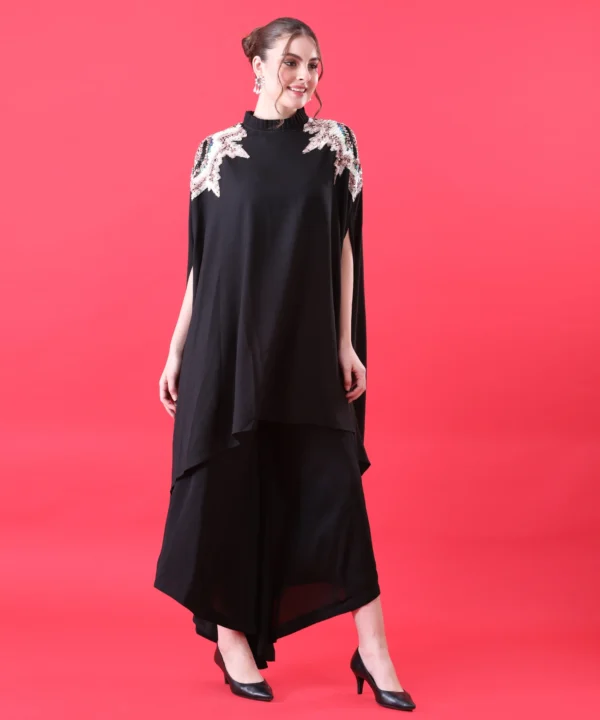 Black Cape Top with Sequins Hand Work - Image 3