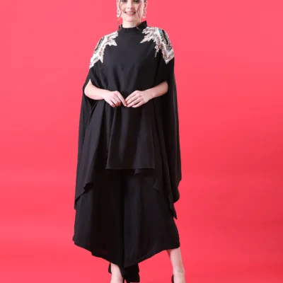Black Cape Top with Sequins Hand Work