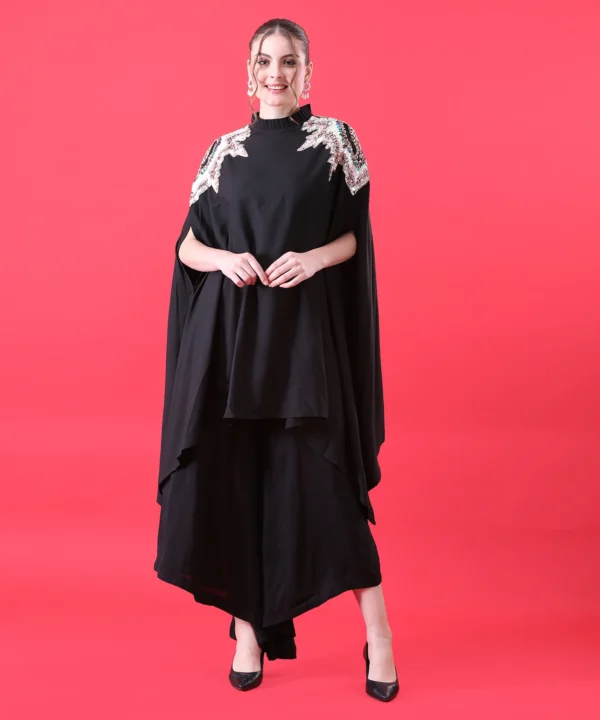 Black Cape Top with Sequins Hand Work
