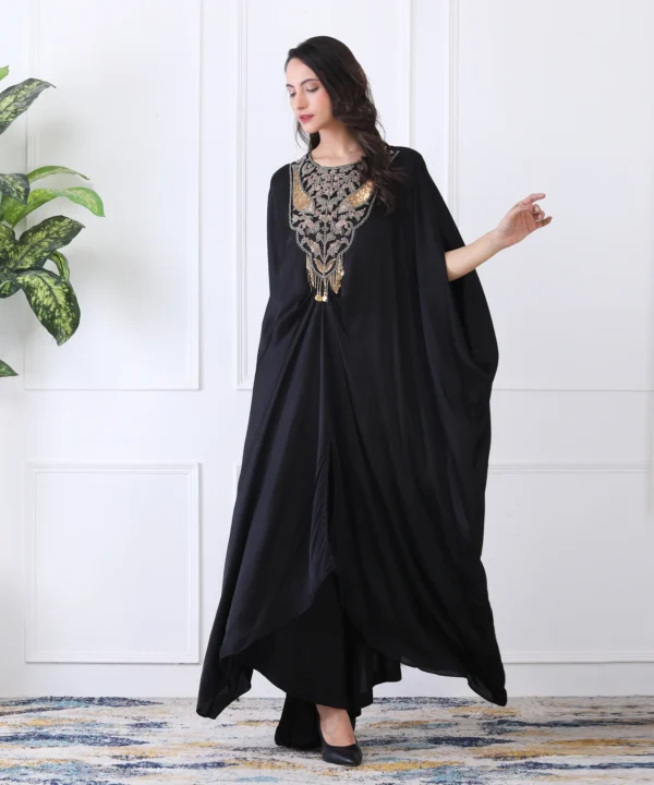 Black Crape Kaftan with Handwork - Image 4