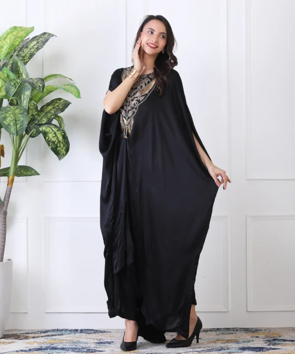 Black Crape Kaftan with Handwork - Image 3