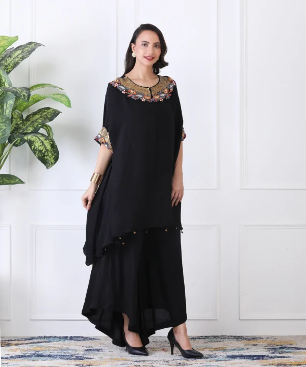 Black Crape Kaftan with Handwork - Image 2