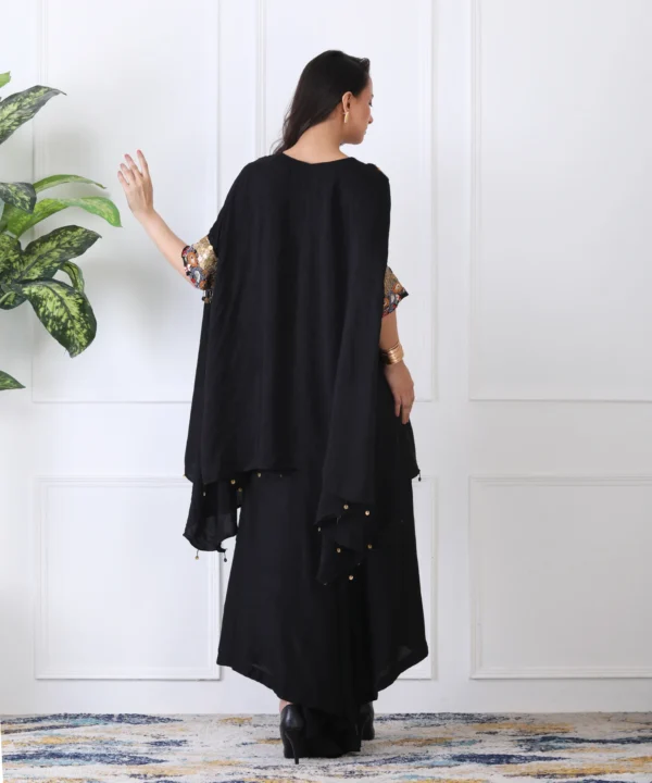 Black Crape Kaftan with Handwork - Image 5