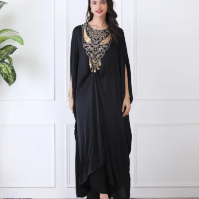 Black Crape Kaftan with Handwork