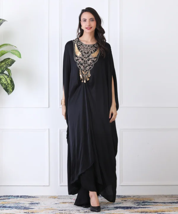 Black Crape Kaftan with Handwork