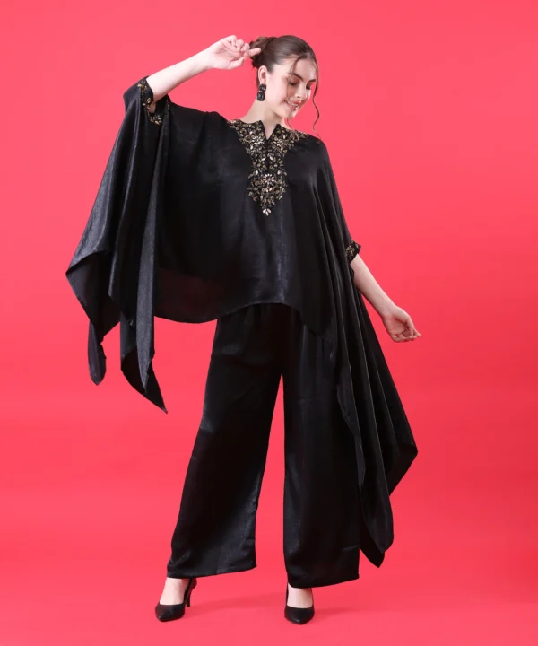 Black Kaftan Co-ord Set with Pipe Handwork - Image 5