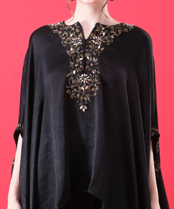 Black Kaftan Co-ord Set with Pipe Handwork - Image 3