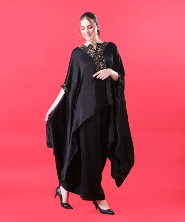 Black Kaftan Co-ord Set with Pipe Handwork - Image 7