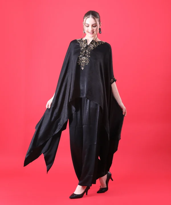 Black Kaftan Co-ord Set with Pipe Handwork