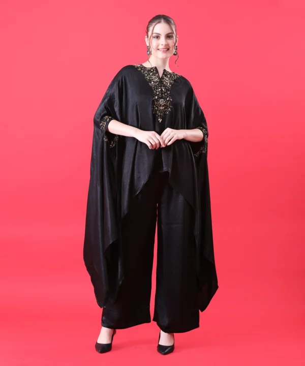 Black Kaftan Co-ord Set with Pipe Handwork - Image 4
