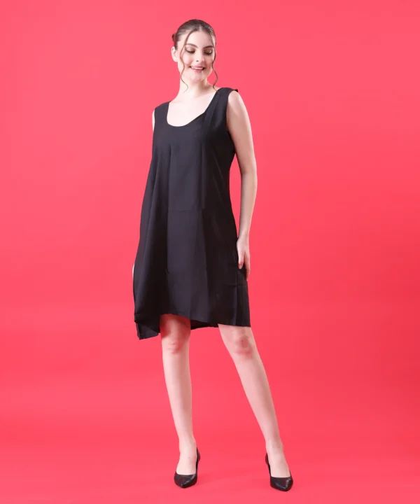 Black Kaftan Dress in Imported Chinnon with Metallic Stone - Image 2