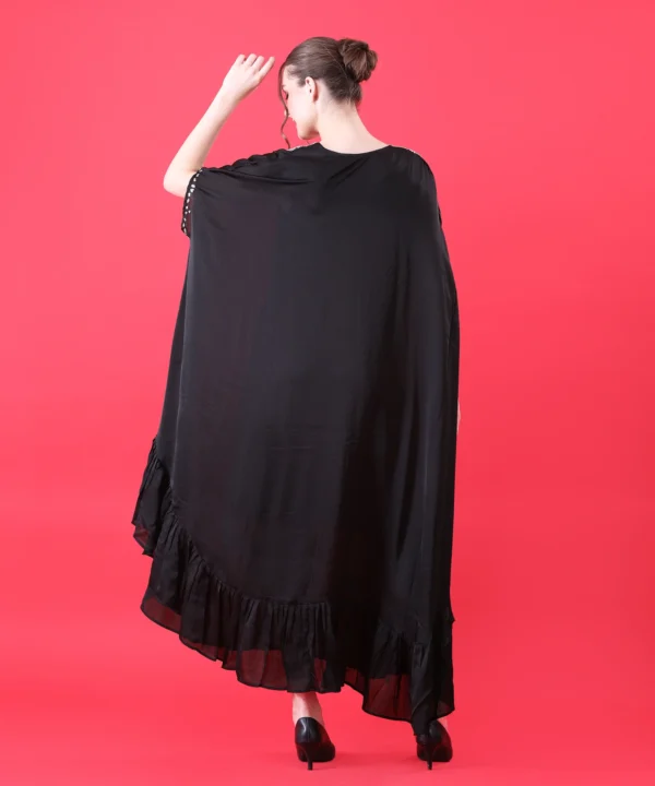 Black Kaftan Dress in Imported Chinnon with Metallic Stone - Image 5