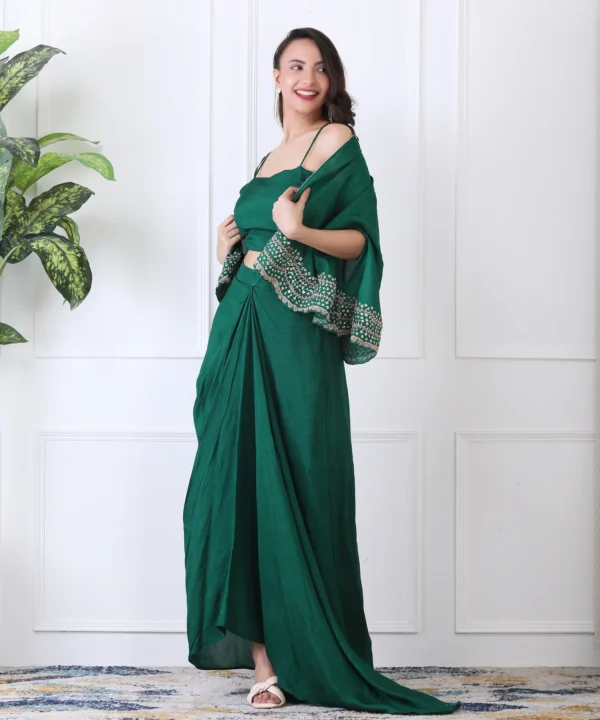 Bottle Green 3 Piece Co-ord Set with Sequin Embroidery - Image 4