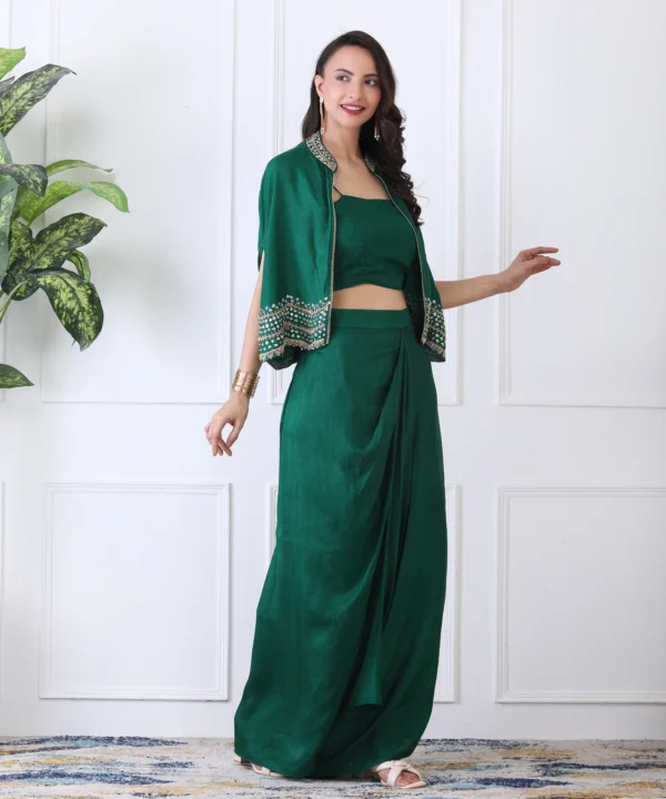Bottle Green 3 Piece Co-ord Set with Sequin Embroidery - Image 2