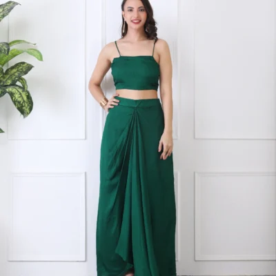 Bottle Green 3 Piece Co-ord Set with Sequin Embroidery