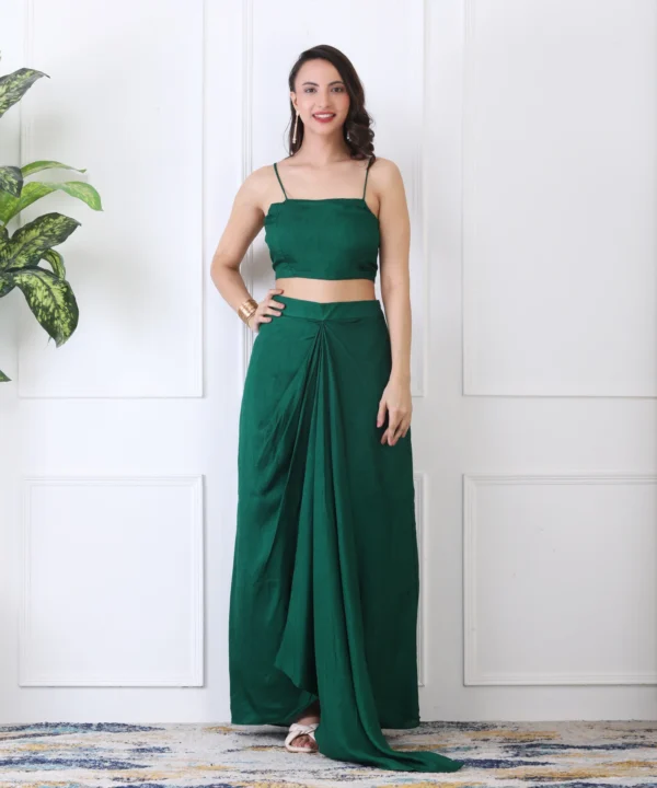 Bottle Green 3 Piece Co-ord Set with Sequin Embroidery