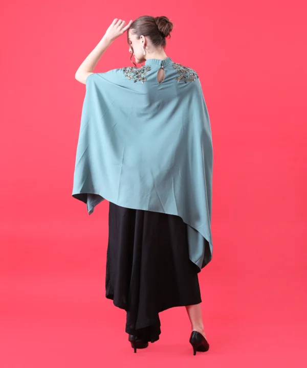 Teal Green Cape Top with Hand Embroidery - Image 3