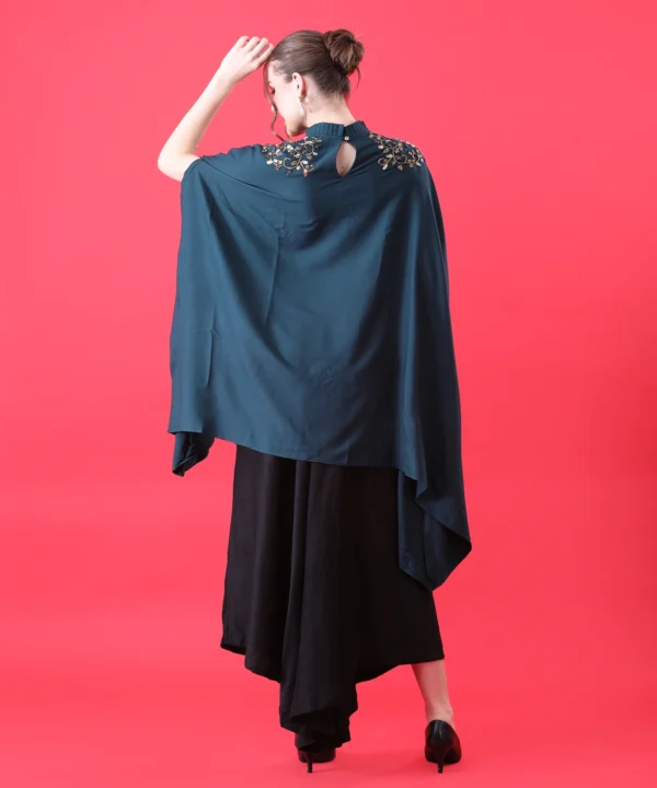 Bottle Green Cape Top with Hand Embroidery - Image 5