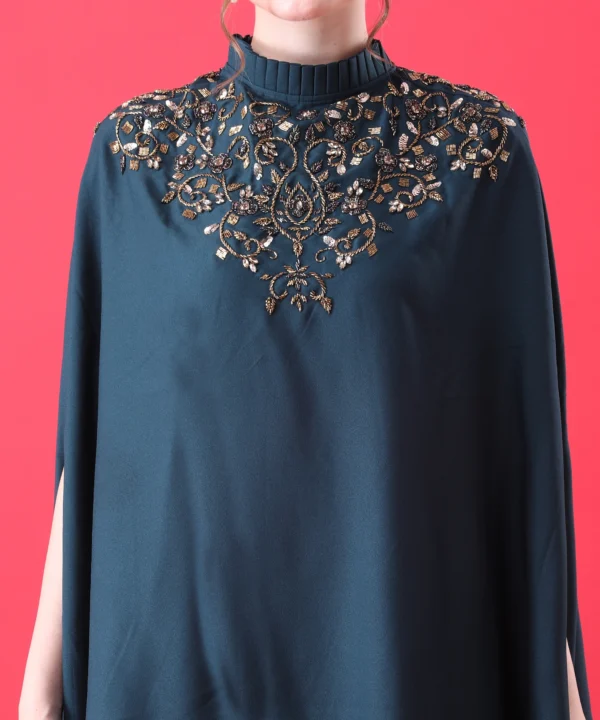 Bottle Green Cape Top with Hand Embroidery - Image 2