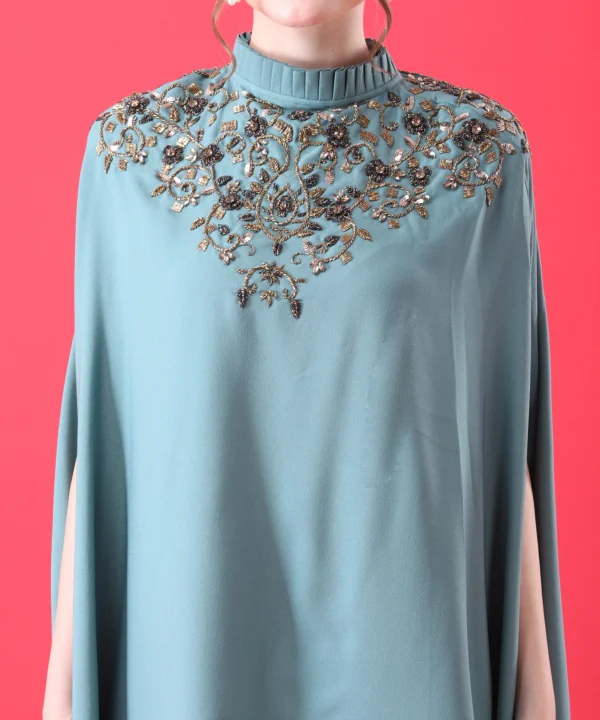 Teal Green Cape Top with Hand Embroidery - Image 6